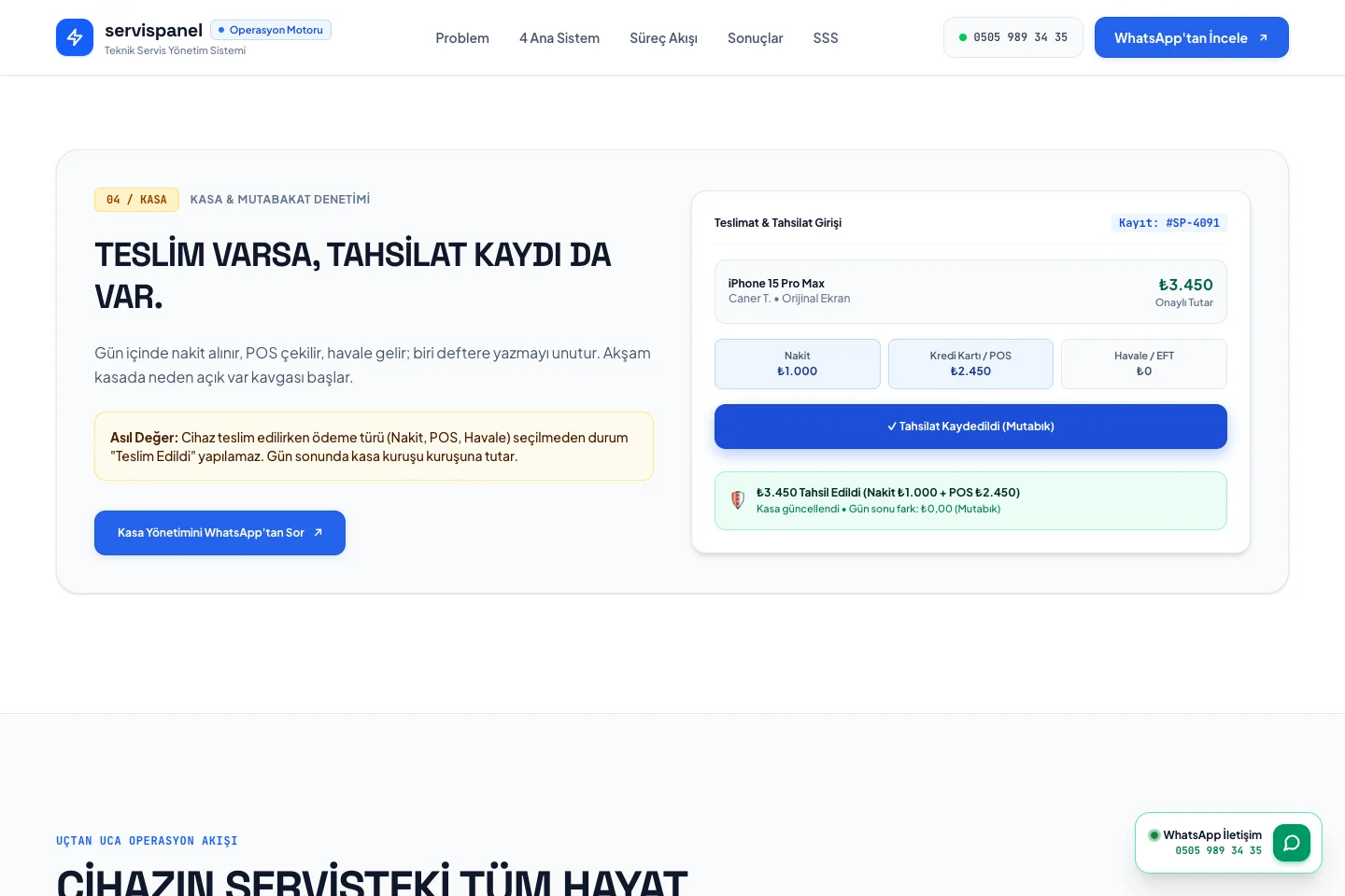 servis teknik servis yönetim ürününün gerçek tanıtım sayfası